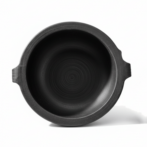 Handmade Clay Curry Pot - Uruli Type| Curry pot with handle | Earthern Kadai for cooking| Seasoned | Black